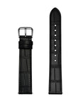 Black Crocodile-Embossed Genuine Leather Strap With Silver Buckle