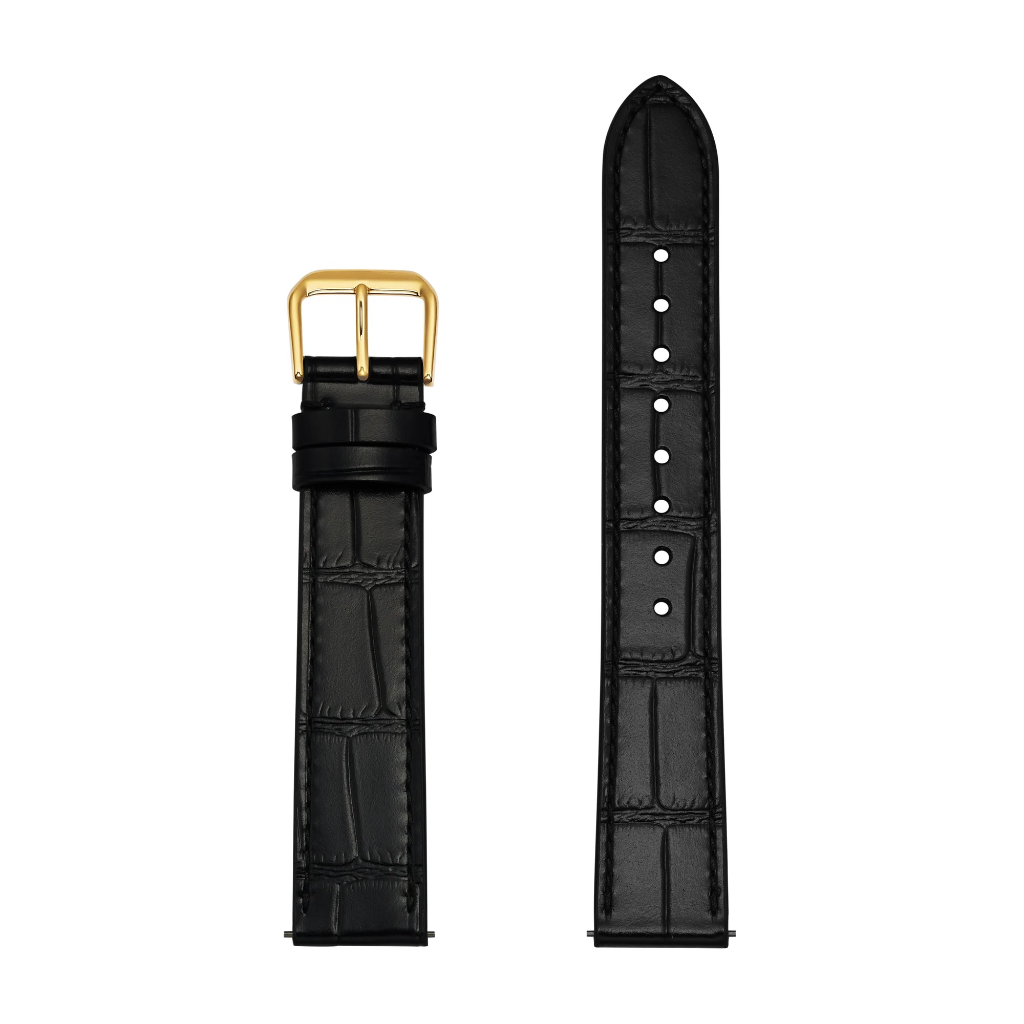 Black Crocodile-Embossed Genuine Leather Strap With Golden Buckle