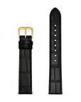 Black Crocodile-Embossed Genuine Leather Strap With Golden Buckle