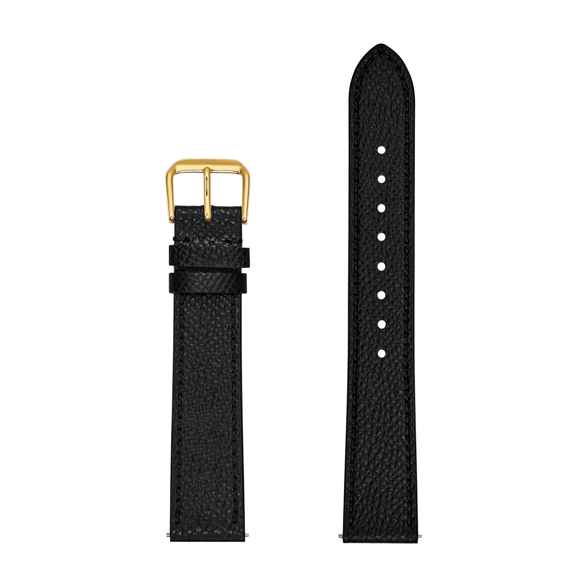 Black Pebble-Grain Genuine Leather Strap with Golden Buckle