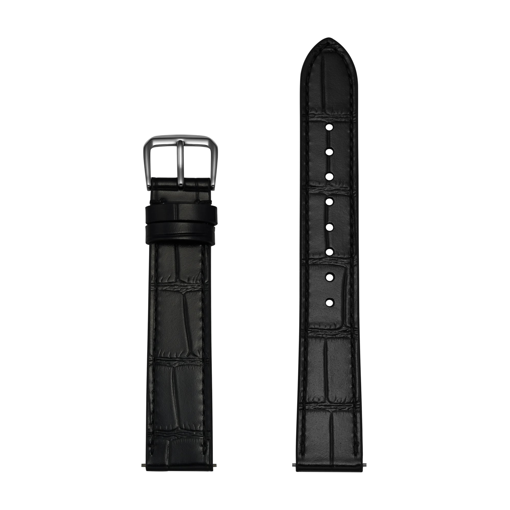 Black Crocodile-Embossed Genuine Leather Strap With Silver Buckle